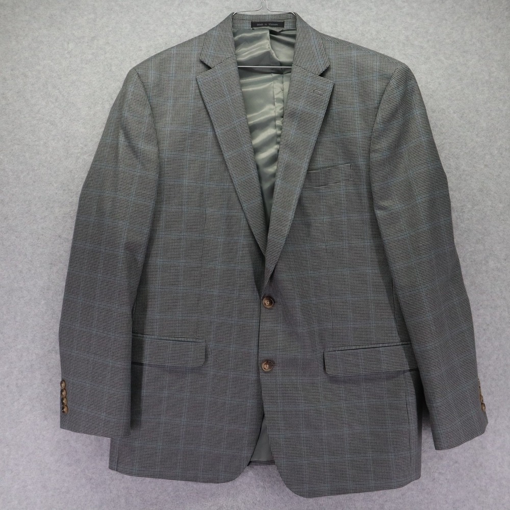 Chaps Blazer Mens 44L Long 2-Button Suit Jacket Coat Business Formal Gray Plaid